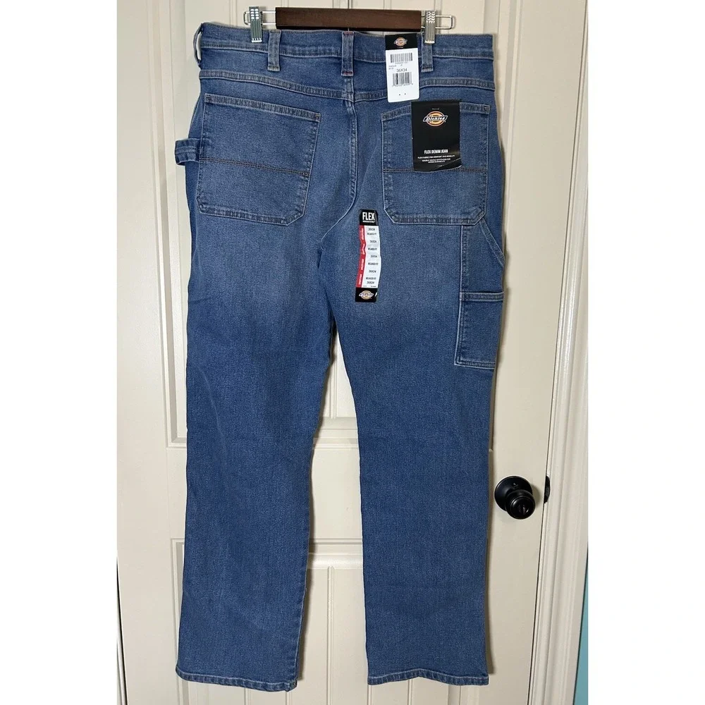 Dickies Men's Utility Denim Jeans Pants 36x34 Blue Flex Fit Carpenter Workwear
